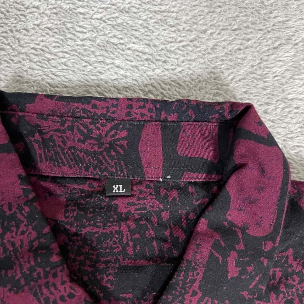 Slunks Shirt Mens Extra Large Beach Casual Short Sleeve Button Up Rayon Burgundy - Picture 3 of 12